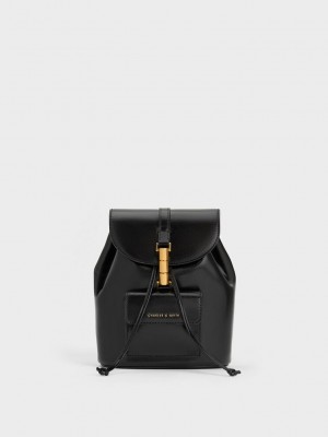 Black Charles Keith Cesia Metallic Accent Backpack | 8276459-GF