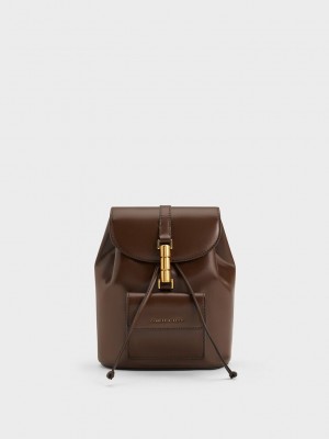 Dark Brown Charles Keith Cesia Metallic Accent Backpack | 6054739-IS