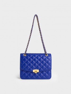 Deep Blue Charles Keith Quilted Chain Strap Clutch | 6789532-IF