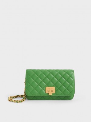 Green Charles Keith Quilted Push-Lock Clutch | 6125483-SL