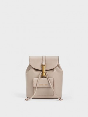 Grey Brown Charles Keith Cesia Metallic Accent Backpack | 6580321-DE