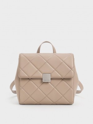 Grey Brown Charles Keith Lucy Quilted Backpack | 6405283-VW