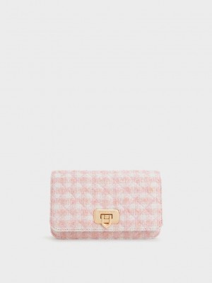 Pink Charles Keith Cressida Tweed Push-Lock Clutch | 1983074-MF