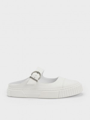 White Charles Keith Buckled Slip-On Sneakers | 8361049-ZN