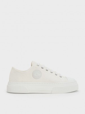 White Charles Keith Kay Canvas Low-Top Sneakers | 7042916-SV