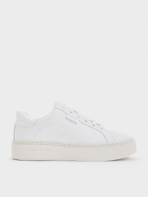 White Charles Keith Lace-Up Sneakers | 1398542-IU