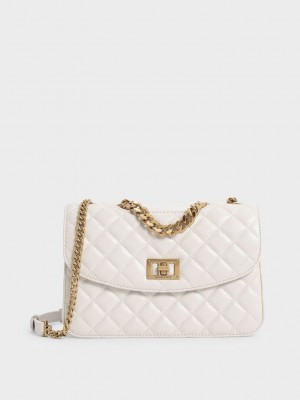 White Charles Keith Quilted Chain Bag | 3640971-JF