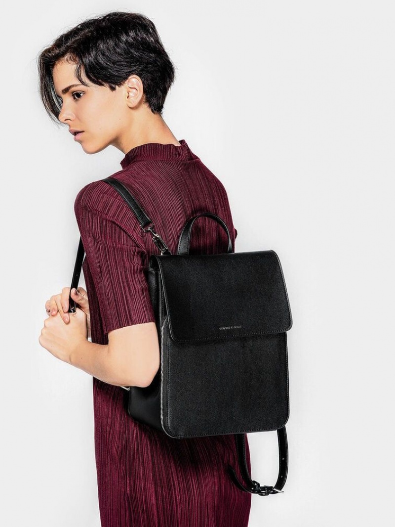 Black Charles Keith Front Flap Structured Backpack | 5491268-UW