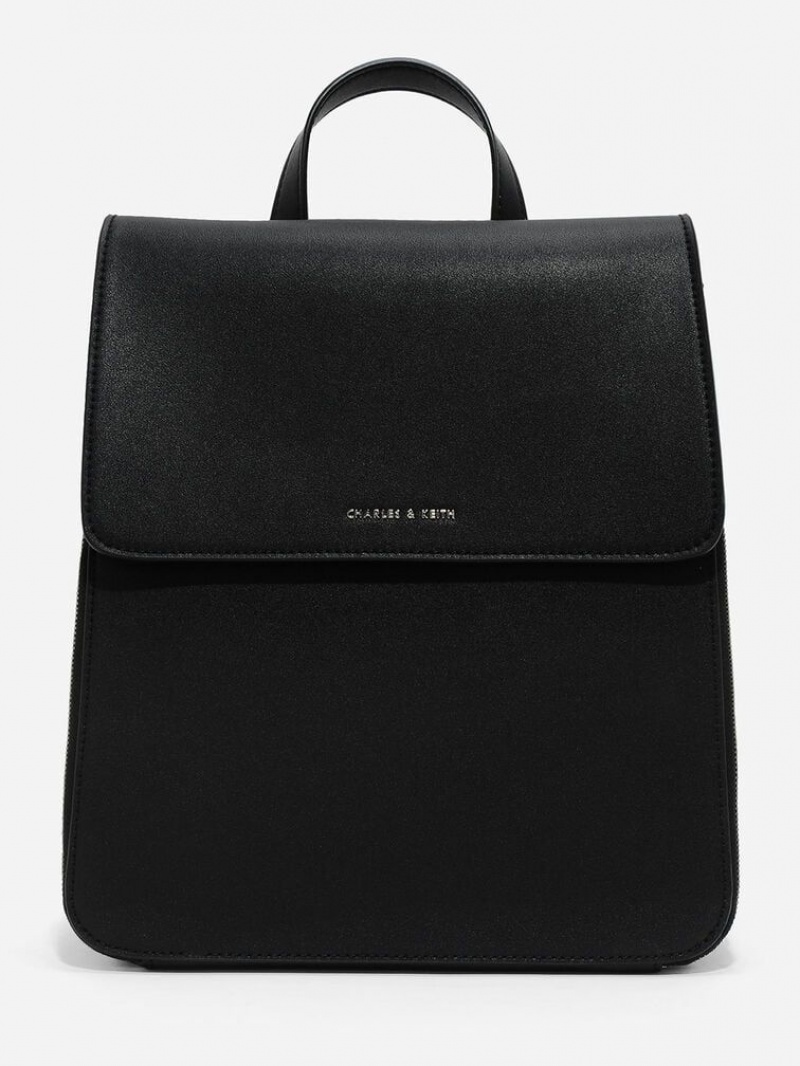 Black Charles Keith Front Flap Structured Backpack | 5491268-UW