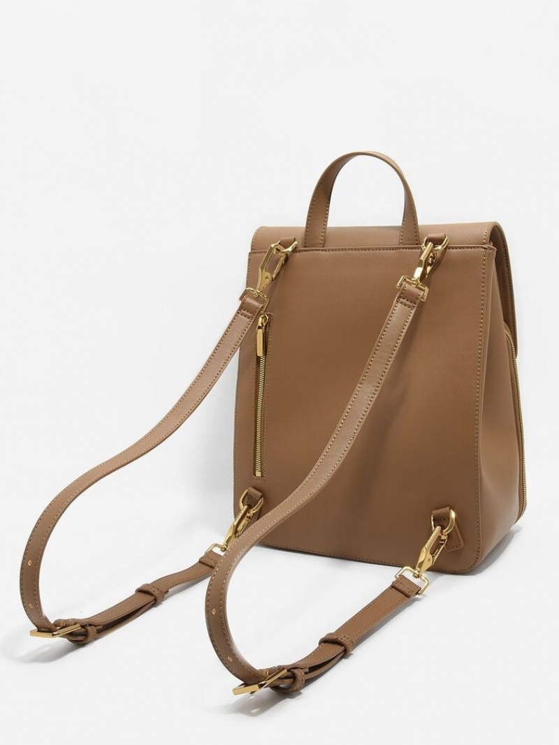 Brown Charles Keith Front Flap Structured Backpack | 3846201-LY