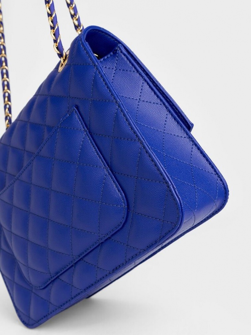 Deep Blue Charles Keith Quilted Chain Strap Clutch | 6789532-IF