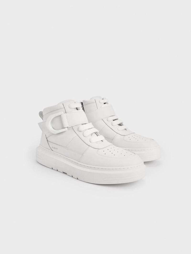 White Charles Keith Gabine Leather High-Top Sneakers | 7840936-KA