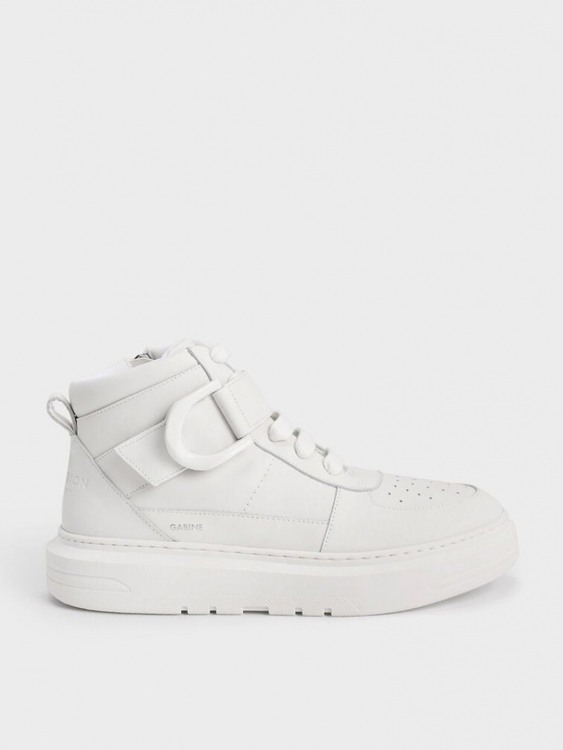 White Charles Keith Gabine Leather High-Top Sneakers | 7840936-KA